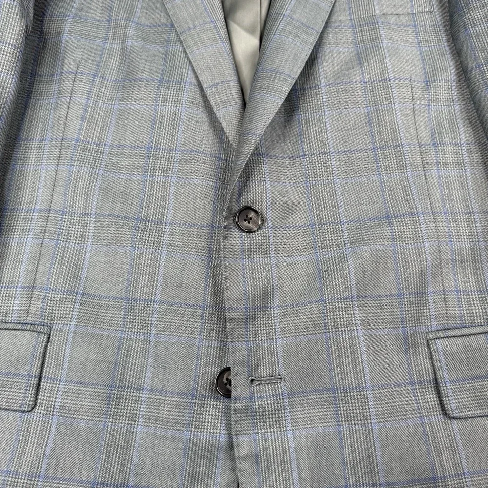 Brooks Brothers Sport Coat Gray Blue Plaid Italian Wool Zignone Blazer Men's 42R
